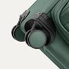 Dual spinner wheels on a Travelpro Versapack in Desert Sage Green, designed for smooth, multi-directional rolling.