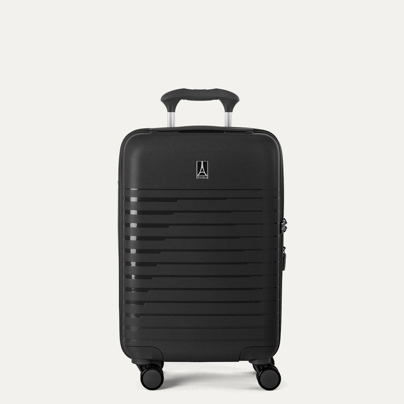Black suitcase with a handle on a light gray background