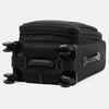 Black suitcase with black wheels on a white background