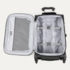 Open black suitcase with interior organization panels on a white background