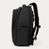 Side view of black backpack on a white background