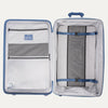 Open suitcase with interior organization panels on a white background