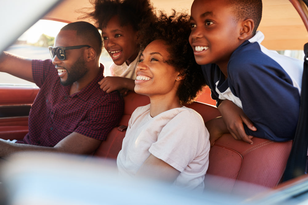 family having fun on a road trip