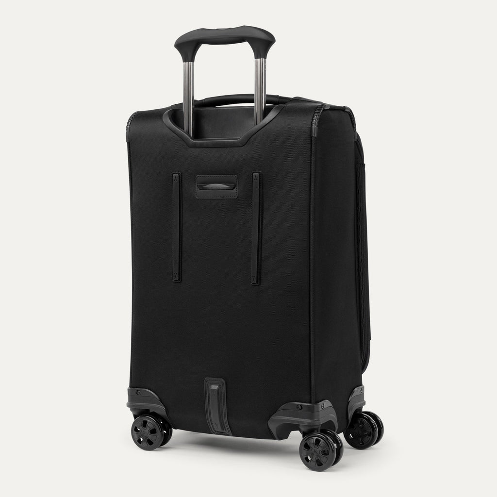 Vue arrière de la Classic Travelpro Crew Classic Spinner en noir, équipée d'une poignée PowerScope .
