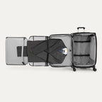 Vue intérieure de la valise Travelpro Crew Classic en noir, équipée d'un système Porte-costume ».