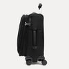 Side view of the Travelpro Versapack Expandable Spinner in Black, featuring a TSA Approved Lock and Low-Profile Side Carry Handle.
