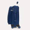 Side view of Travelpro Versapack Carry-On Expandable Spinner in Estate Blue, featuring TSA Approved Locks and Zippers.
