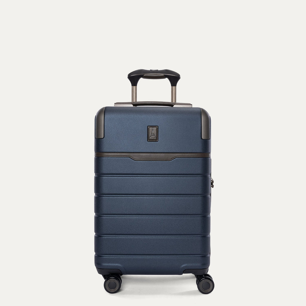 Front view of the Travelpro Platinum Reserve Compact Carry-On Hardside Spinner in Midnight Trail