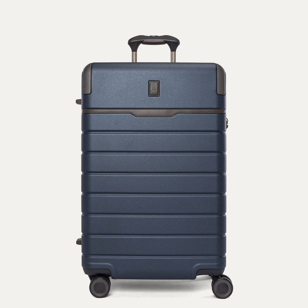 Front view of the Travelpro Platinum Reserve Medium Check-In Hardside Spinner in Midnight Trail