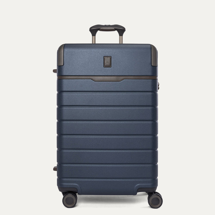 Front view of the Travelpro Platinum Reserve Medium Check-In Hardside Spinner in Midnight Trail