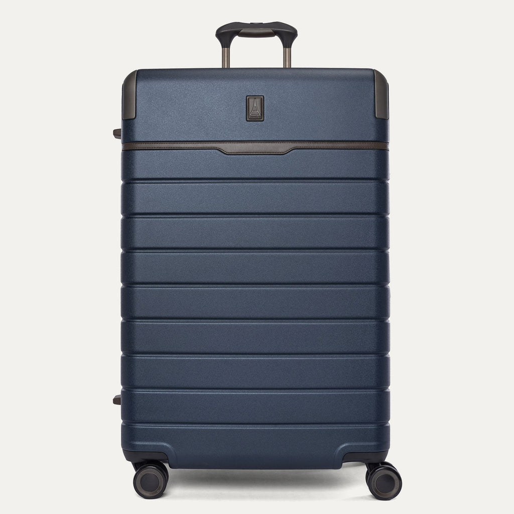 Front view of the Travelpro Platinum Reserve Large Check-In Hardside Spinner in Midnight Trail