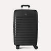 black suitcase with a visible brand logo on a light gray background  #color_black