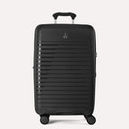 black suitcase with a visible brand logo on a light gray background  #color_black