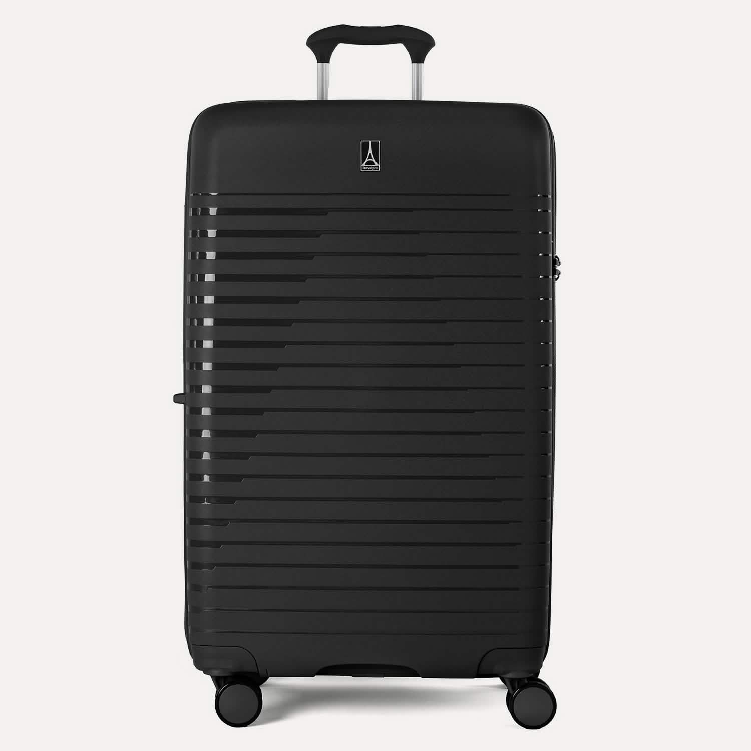 Valise noire à la surface texturée sur fond blanc