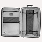 Open gray suitcase with interior organization panels on a white background  #color_black