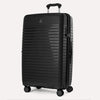 Valise noire à texture nervurée sur fond blanc