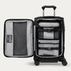 Open suitcase with interior organization panels on a white background