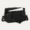 Black tote with a laptop in the padded sleeve compartment on a white background 