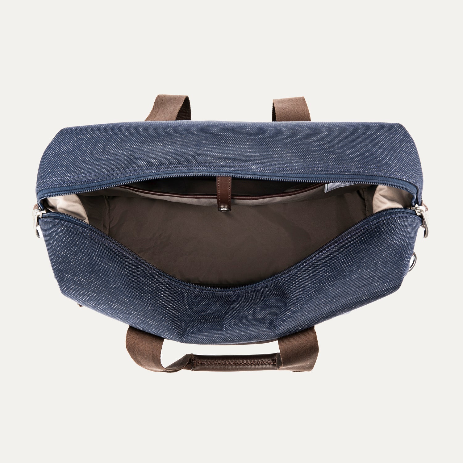 Open true navy tote on a white background