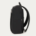 Side view of black backpack on a white background 