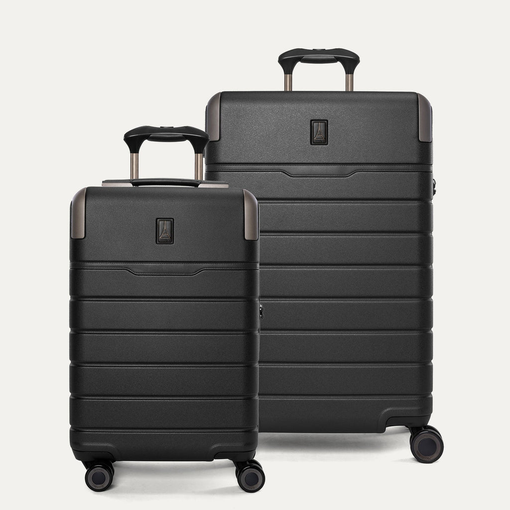 Travelpro Platinum Reserve Compact Carry-On / Medium Check-In Hardside Set in Black Dust, both pieces shown together