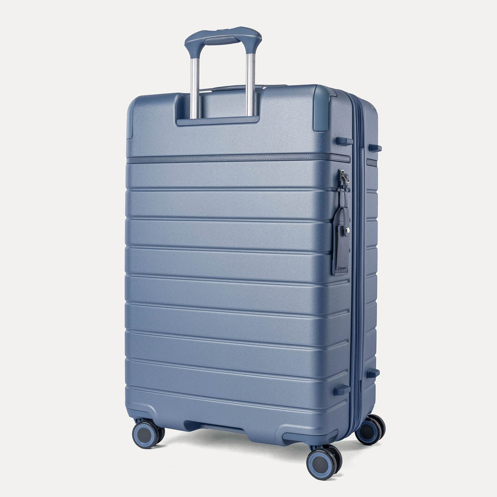 Rear angled view of the Large Check-In from the Travelpro Platinum Reserve Compact Carry-On / Large Check-In Hardside Set in Steel Blue