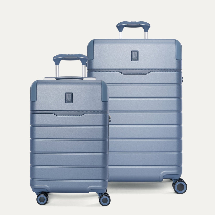Travelpro Platinum Reserve Compact Carry-On / Medium Check-In Hardside Set in Steel Blue, both pieces shown together