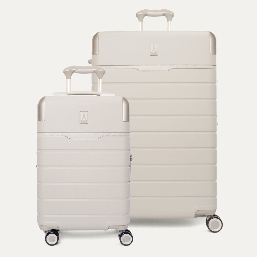 Travelpro Platinum Reserve Compact Carry-On / Large Check-In Hardside Set in Sandstone, both pieces shown together