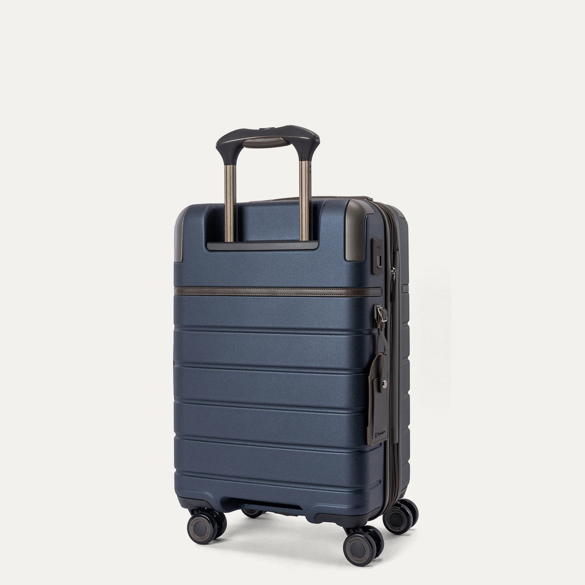 Rear angled view of the Compact Carry-On from the Travelpro Platinum Reserve Compact Carry-On / Large Check-In Hardside Set in Midnight Trail