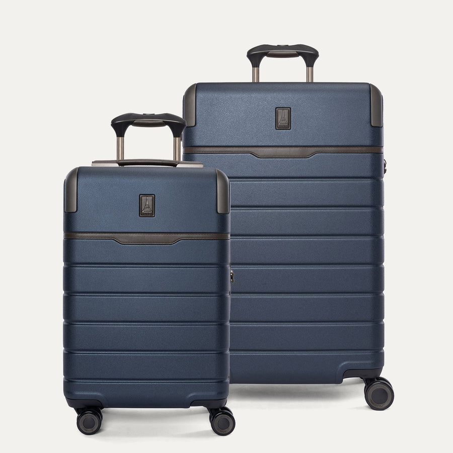 Travelpro Platinum Reserve Compact Carry-On / Medium Check-In Hardside Set in Midnight Trail, both pieces shown together