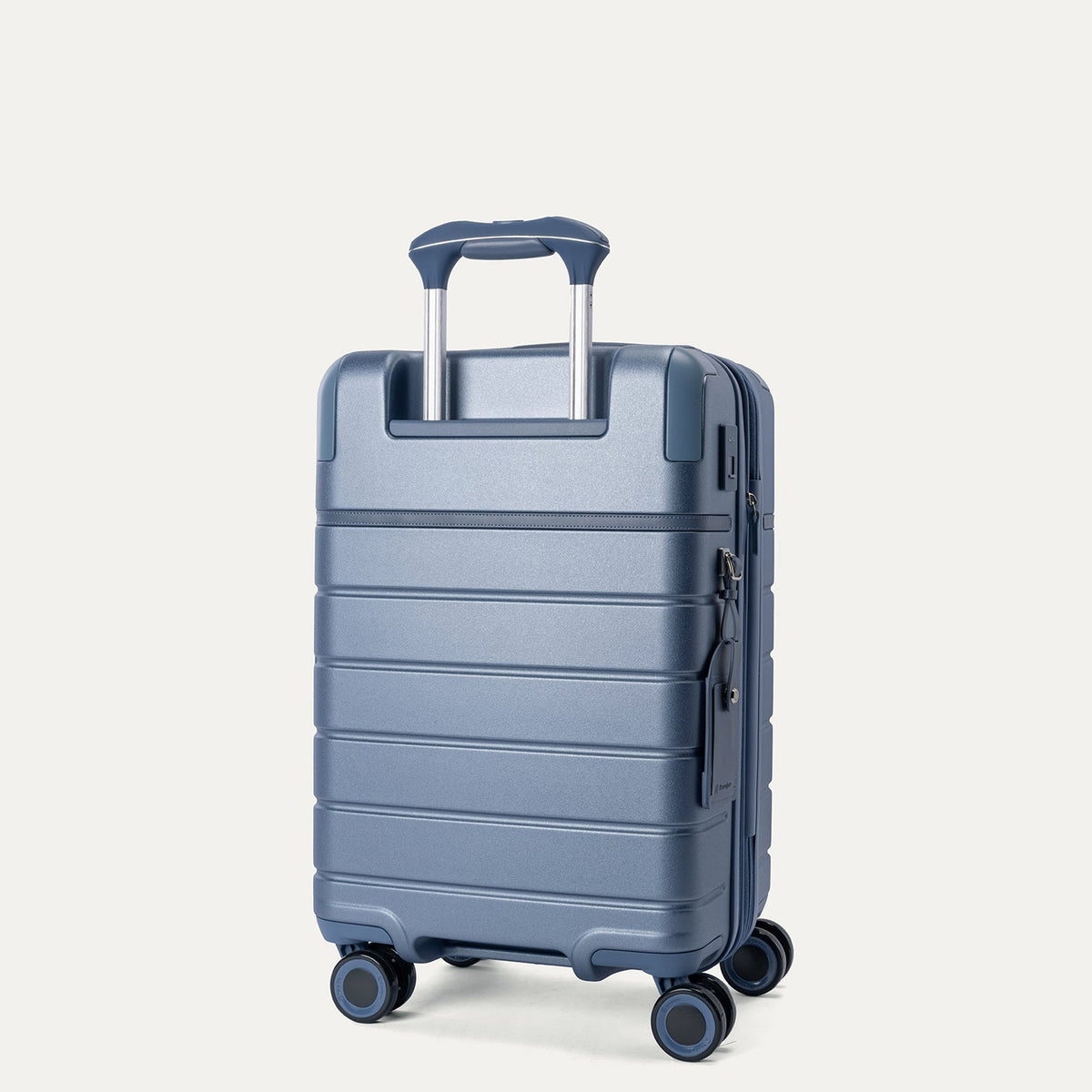 Rear angled view of the Compact Carry-On from the Travelpro Platinum Reserve Compact Carry-On / Medium / Large Hardside Set in Steel Blue