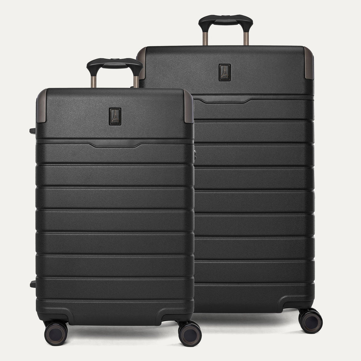Travelpro Platinum Reserve Medium / Large Check-In Hardside Set in Black Dust, both pieces shown together