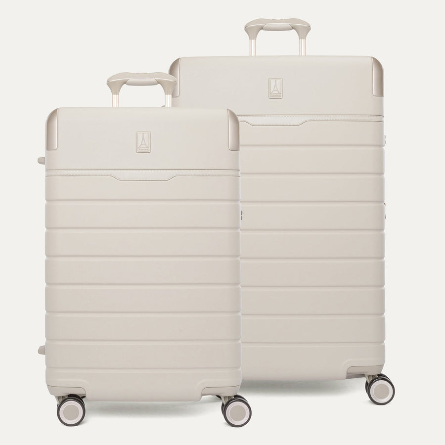 Travelpro Platinum Reserve Medium / Large Check-In Hardside Set in Sandstone, both pieces shown together