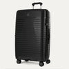 Black suitcase with a ribbed texture on a white background
