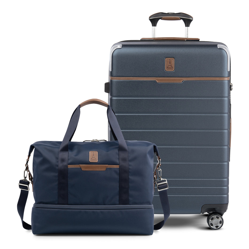 Travelpro® x Travel + Leisure Medium Check-in Spinner and Drop-Bottom Weekender Bag Luggage Set